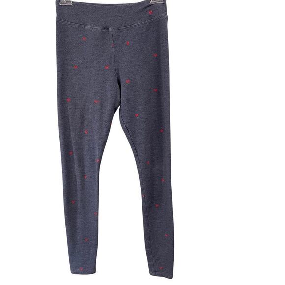 Sundry Size 0 Leggings Soft Jogger Navy Red Hearts Print - Picture 1 of 4